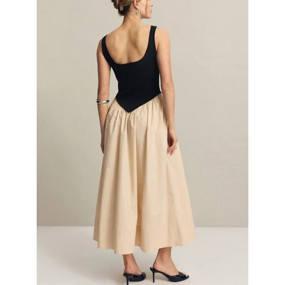 Ronny Kobo Black Cream Fit Flare Midi Dress LARGE Romantic Cotton Designer $410 - Picture 3 of 12